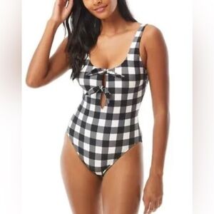 Kate Spade Women's Bunny Tied Black White Plaid One Piece Swimsuit Sz M …